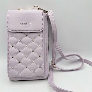 Montana West Pink Lavender Studded RFID quilted small crossbody cell phone purse